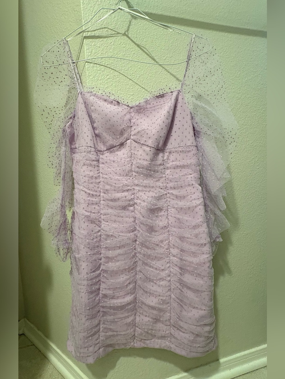 Free the Roses Women’s Lilac Polka Dot Tulle Long Sleeve Mini Dress